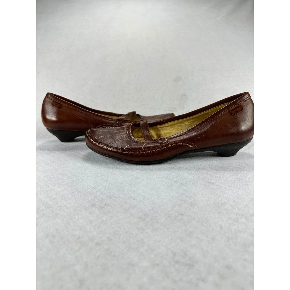 Pikolinos Brown Leather Mary Jane Wedge Pumps Contrast Stitch Shoes Womens 38